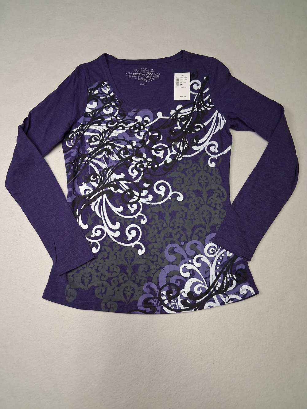Ricki's Purple Long-Sleeve Floral Scroll Tee